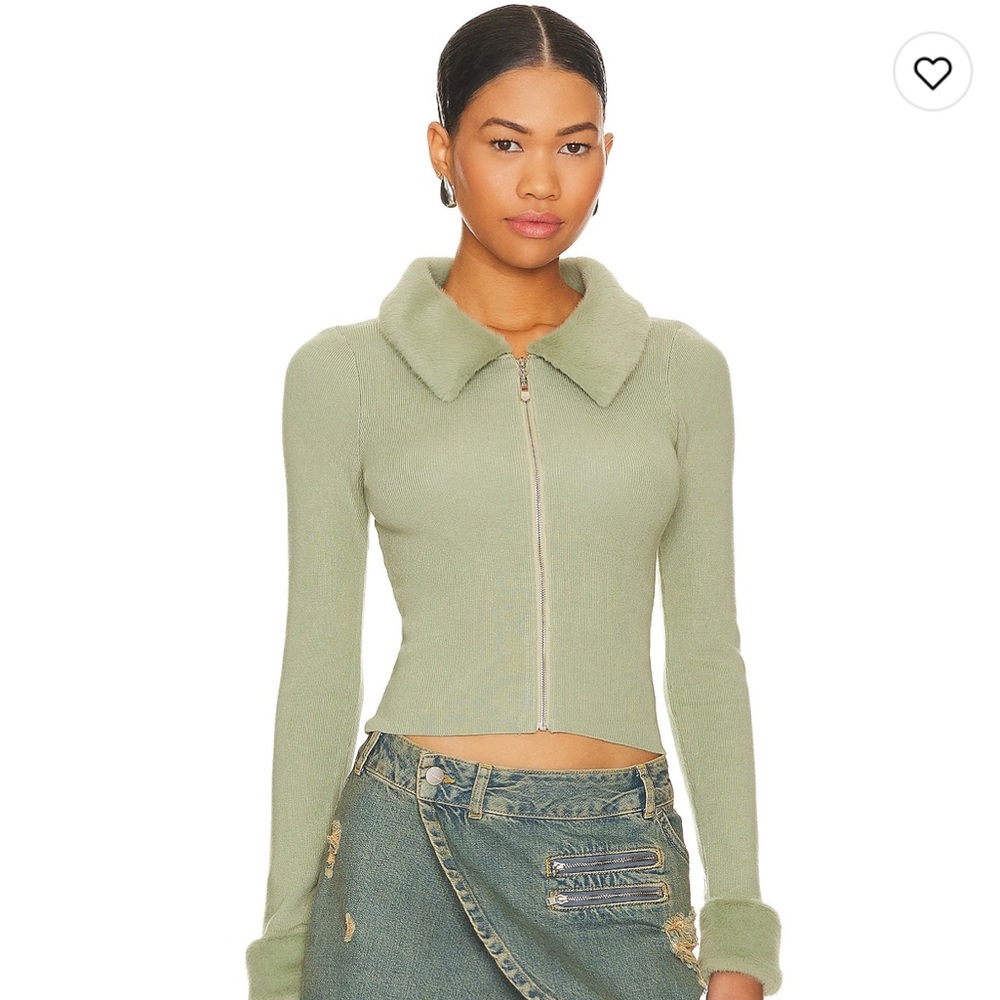 MORE TO COME Natalie Knit Zip Cardigan in Sage